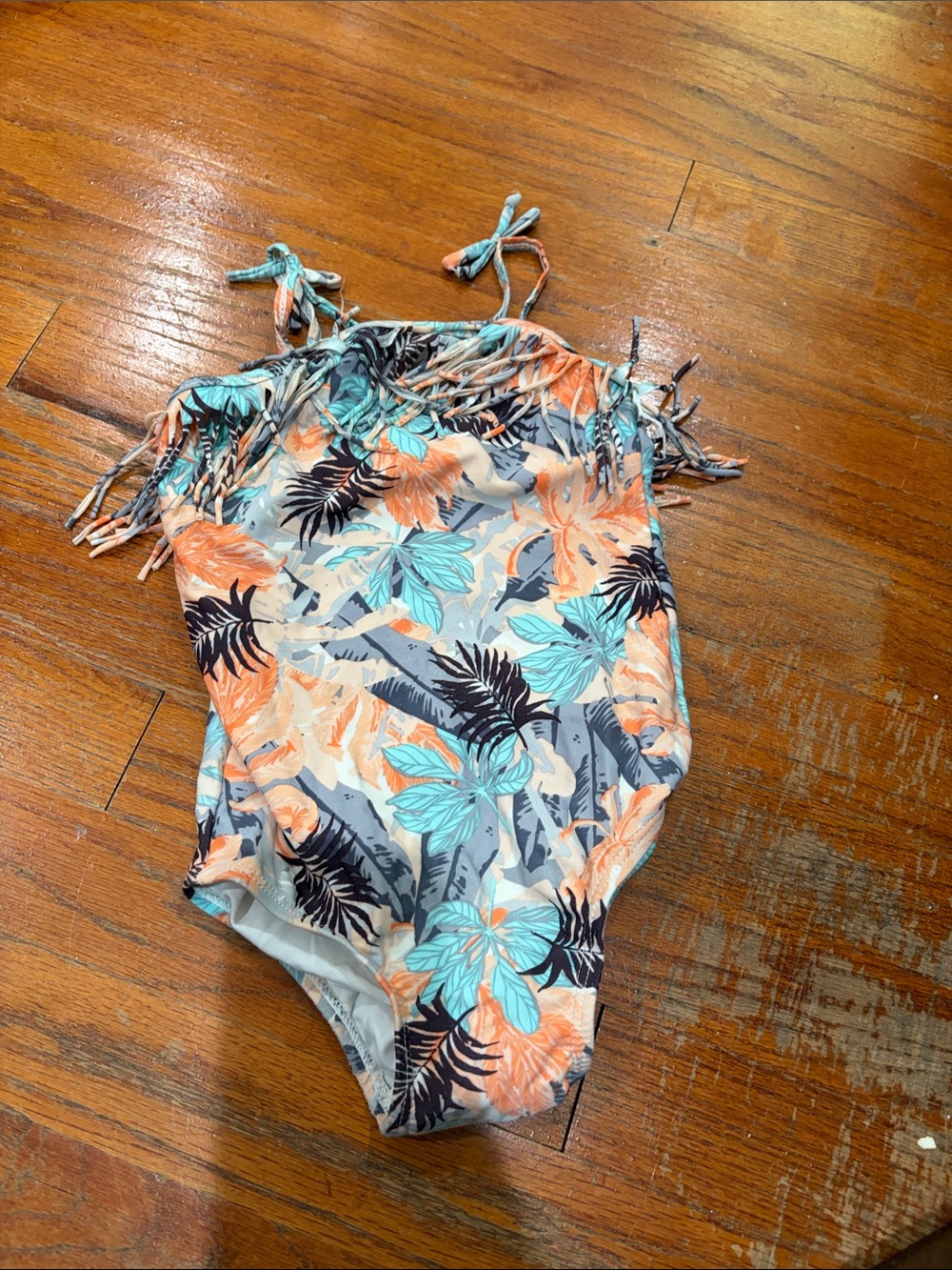 Jessica Simpson Girls Tropical Fringe One-Piece Swimsuit - Coral, Teal, Navy